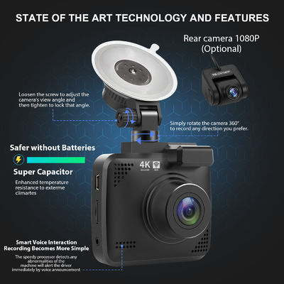 70miダッシュ カム二重レンズ4K UHDの通信簿のカメラDVRの夜間視界WDR作り付けGPS Wi-Fi Gセンサーの動き検出