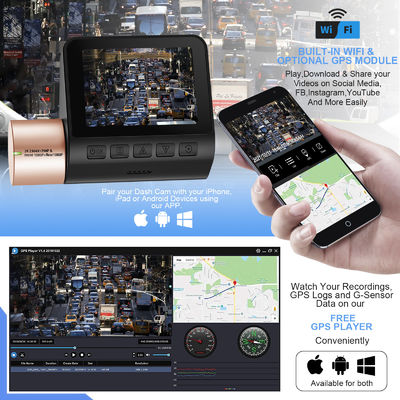 デュアルレンズ不可視ダッシュカム DVR ナイトビジョン WDR GPS 内蔵